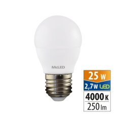 LED žárovka kapka 2,7W, E27, 4000K, CRI80, vyz. úhel 200°, 360° 250lm