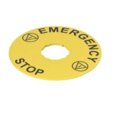 PIZZATO Žlutý štítek, průměr 90 mm, popis EMERGENCY STOP