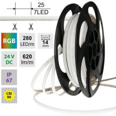 LED pásek Dot-Free RGB 280LED/m 14W/m DC 24V 620lm/m IP54 modul 25mm 12mm 50m