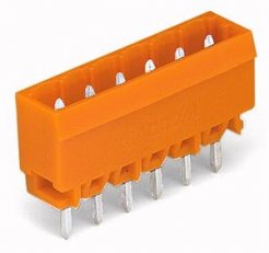 Konektor s pájecími piny THT, pájecí kontakt 1,0x1,0 mm, rovné, oranžová 5pól.