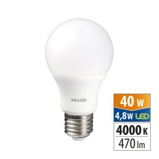 LED žárovka 4,8W, E27, 4000K, CRI80, vyz. úhel 200°, 360° 470lm