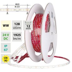 LED pásek SMD2835 WW 128LED/m 11,5W/m DC 24V 1925lm/m CRI90 IP67 12mm 50m