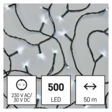 LED vánoční řetěz, 50 m, venkovní i vnitřní, studená bílá, časovač EMOS D4AC06