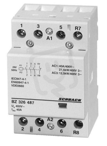 Instalační stykač 40 A, 3Z+1R (3NO+1NC), 24 V AC, 3TE SCHRACK BZ326487--