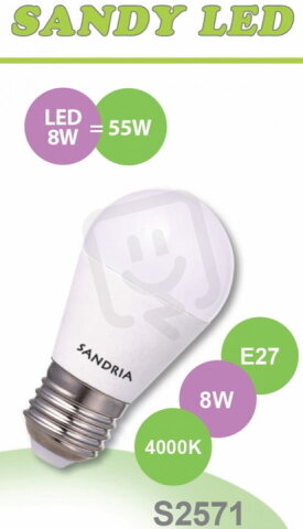 Sandy S2571 SANDY LED E27 B45 8W SMD 4000K