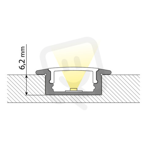 Vestavný hliníkový profil VO, 23x8 mm černý včetně čirého difuzoru 1 m