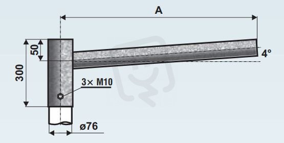 UD 4/76 - 1250 výložník rovný pro stožáry STB A, STB B, LPH, JB, ICON, ROTEIRO