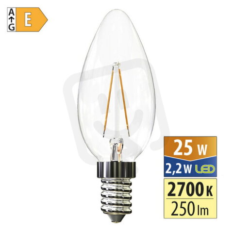 LED žárovka svíčka 2,2W, E14, 2700K, CRI80, vyz. úhel 320°, 360° 250lm