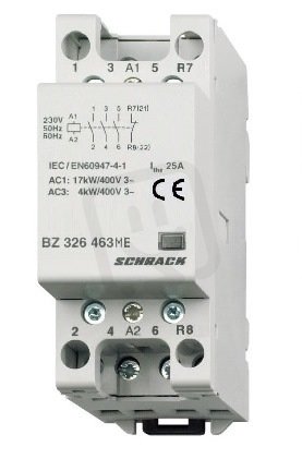 Instalační stykač AMPARO 25 A,3Z+1R (3NO+1NC), 230 V AC, 2TE SCHRACK BZ326463ME