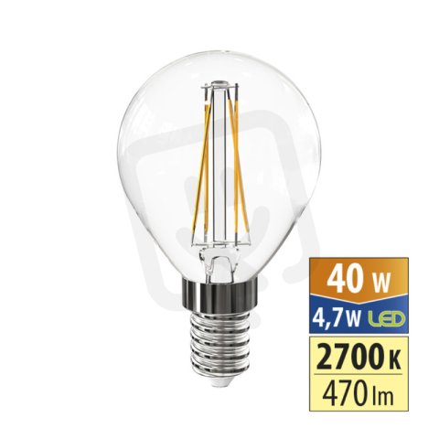 LED žárovka kapka 4,7W, E14, 2700K, CRI80, vyz. úhel 320°,  360° 470lm