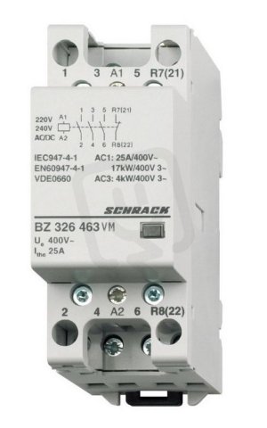 Instalační stykač VM 25 A, 3Z+1R (3NO+1NC), 230 V AC/DC, 2TE SCHRACK BZ326463VM