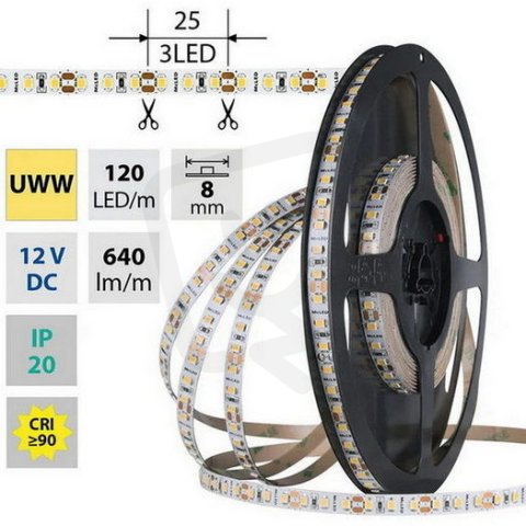 LED pásek SMD2835 UWW 120LED/m 5m, 12V, 9,6 W/m MCLED ML-121.842.60.0