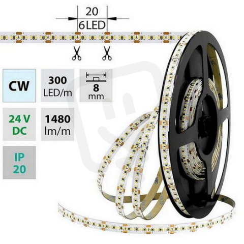 LED pásek SMD2216 CW, 300LED, 5m, 24V, 18 W/m MCLED ML-126.738.60.0
