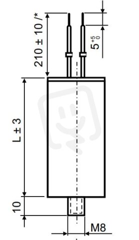 Světelný kompenzační kondenzátor 2uF 25x60mm dráty 210mm šroub M8 LCP0020021