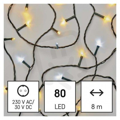 LED vánoční řetěz, 8 m, venkovní i vnitřní, teplá/studená bílá, časovač