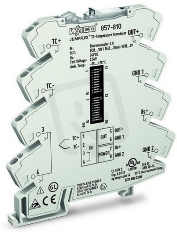 Měřicí transformátor teploty pro termočlánky, 24 V DC světle šedá WAGO 857-810