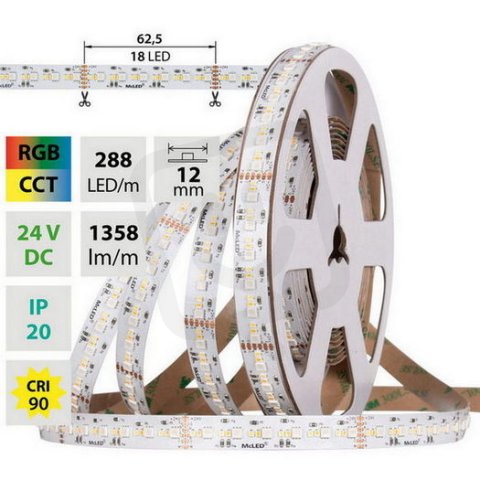 LED pásek SMD3535+2216 RGB + CCT 288LED/m 18W/m DC24V 1358lm/m IP20 12mm 5m