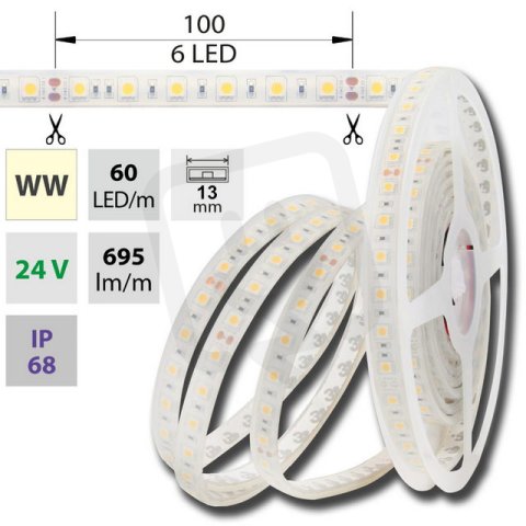 LED pásek SMD5050 WW, 60LED/m, IP68, 5m, 24V, 14,4 W/m MCLED ML-126.614.60.0