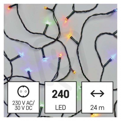 LED vánoční řetěz, 24 m, venkovní i vnitřní, multicolor, časovač EMOS D4AM05