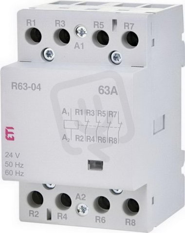 Modulární stykač R 63-04 24V, 4p, 3M, kontakty 4xNC,63A, 24V AC ETI 002463481