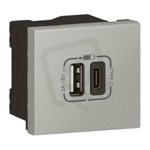 MOSAIC LINK USB NABÍJEČKA A+C 3A 15W 2 MODULY HLINÍK LEGRAND 079293L