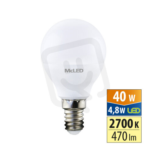 LED žárovka kapka 4,8W, E14, 2700K, CRI80, vyz. úhel 200°, 360° 470lm