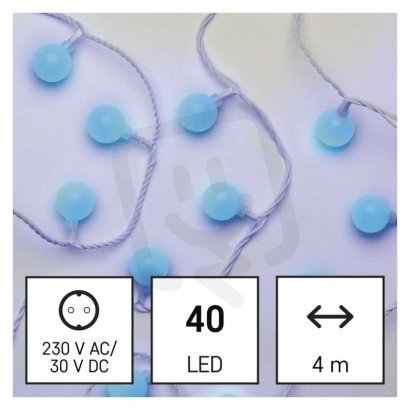 LED světelný cherry řetěz kuličky 2,5 cm 4 m venkovní i vnitřní modrá časovač