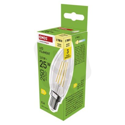 LED žárovka Filament svíčka E14 1,8 W (25 W) 250 lm teplá bílá EMOS ZF3D02