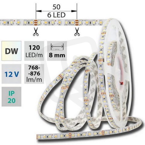 LED pásek SMD3528 CW+WW, 120LED/m, 5m, 12V, 9,6 W/m MCLED ML-122.630.60.0