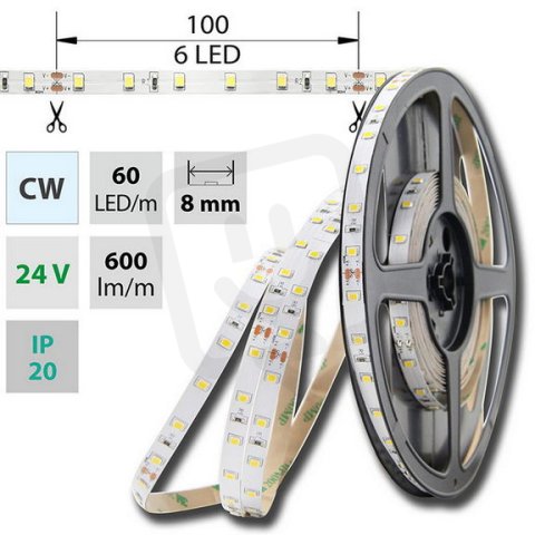 LED pásek SMD2835 CW, 60LED/m, IP20, 5m, 24V MCLED ML-126.375.10.1