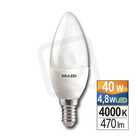 LED žárovka svíčka 4,8W, E14, 4000K, CRI80, vyz. úhel 180°, 360° 470lm