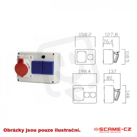 Zásuvková rozvodnice bez jištění 686 1x230V, 1x16A/4p SCAME 686.12/4