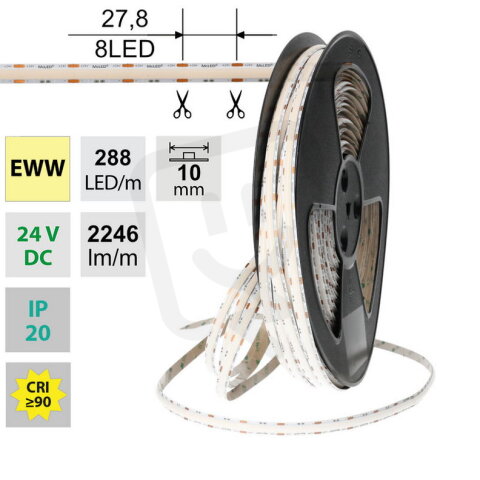 LED pásek COB EWW 288LED/m 19,2W/m DC24V 2246lm/m CRI90 IP20 10mm 50m