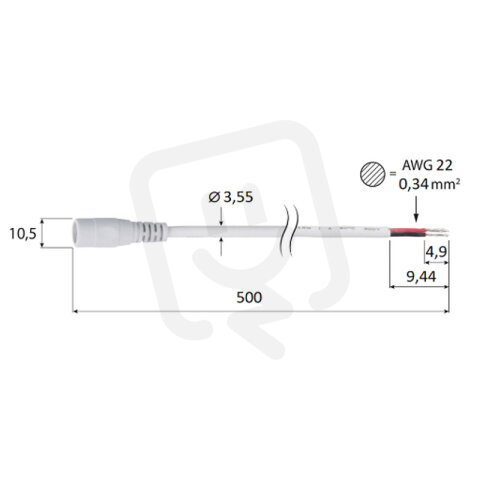 Power konektor - zásuvka volný konec (AWG 22/0,34 mm2) bílý max. 3A délka 500 mm