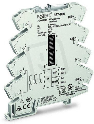 Měřicí transformátor teploty pro senzory Ni, 24 V DC světle šedá WAGO 857-818