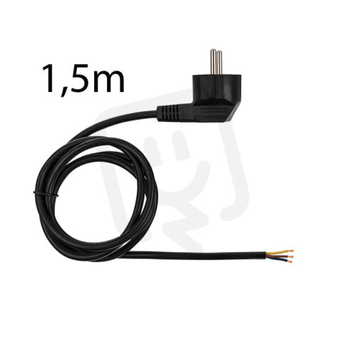 Přívodní kulatý kabel 1,5m s úhlovou vidlicí, 3x1mm2, černý