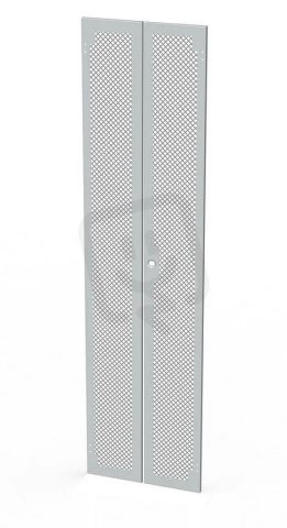 Dveře plechové s perforací LC-50, 45U, šířky 600, dvoukřídlé RAL7035, 1-b zámek