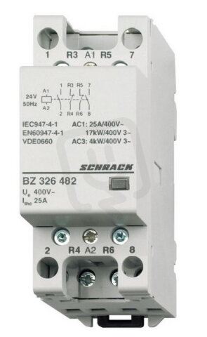 Instalační stykač 25 A, 2Z+2R (2NO+2NC), 24 V AC, 2TE SCHRACK BZ326482--