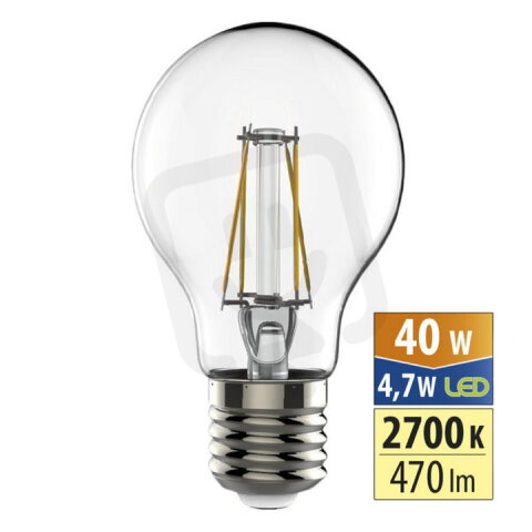 LED žárovka 4,7W E27 2700K CRI 80 vyzař. úhel 320° sv. tok 470lm PF 0,5 20mA