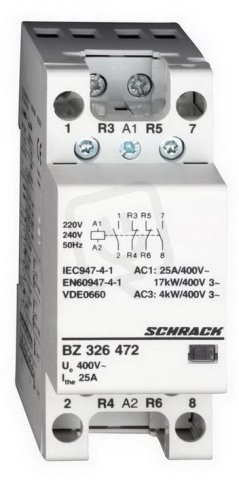 Instalační stykač 25 A, 2Z+2R (2NO+2NC), 230 V AC, 2TE SCHRACK BZ326472--