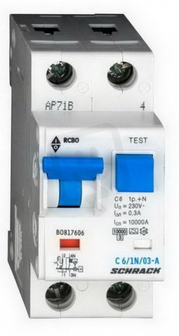 Jistič s proudovým chráničem 10 kA, 1+N, C6A, 300 mA, A SCHRACK BO817606--