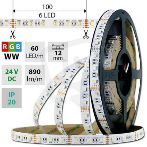 LED pásek SMD5050 RGB + WW, 60LED, 50m, 24V, 19,2 W/m MCLED ML-128.635.60.2