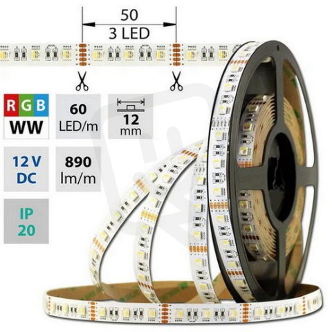 LED pásek SMD5050 RGB+WW 60LED/m 19W 50m, 12V, 19,2 W/m MCLED ML-123.635.60.2