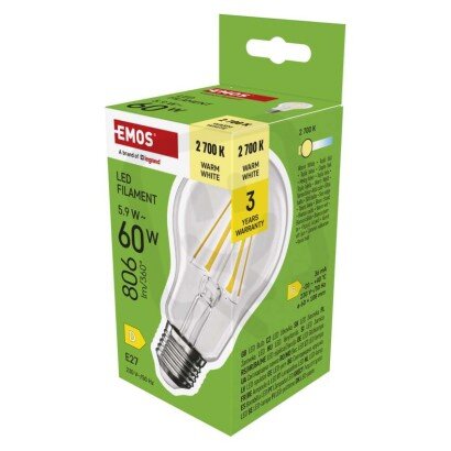 LED žárovka Filament A60 E27 5,9W (60W) 806 lm teplá bílá EMOS ZF5D42