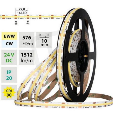 LED pásek COB dual white EWW-CW 576LED/m 15W/m 1512lm/m CRI90 IP20 DC24V 10mm 5m