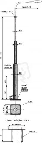 JB 9 T P stožár silniční, bezpaticový,třístupňový, přírubový 159/133/114