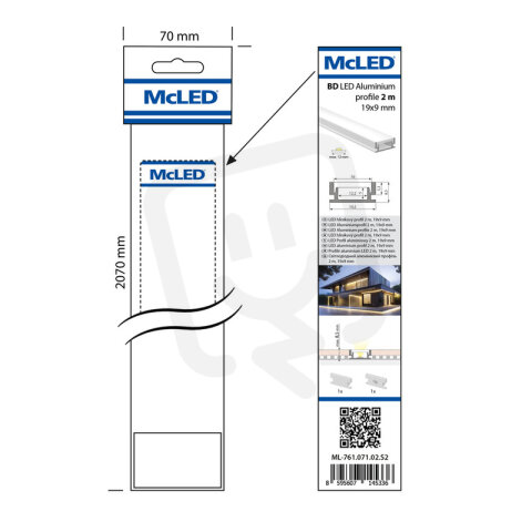 Nášlapný hliníkový profil BD 2m mléčný difuz, 2x koncovka MCLED ML-761.071.02.S2