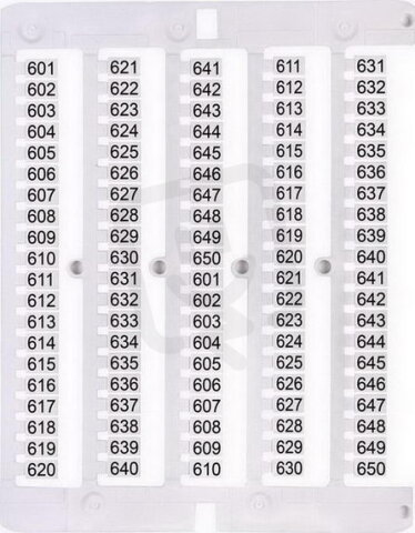 Označovací štítky ES-NU0851601 s potiskem čísel 601-650 ETI 003903089