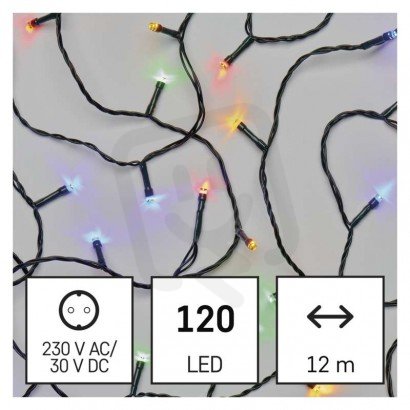 LED vánoční řetěz, 12 m, venkovní i vnitřní, multicolor, programy EMOS D4AM08