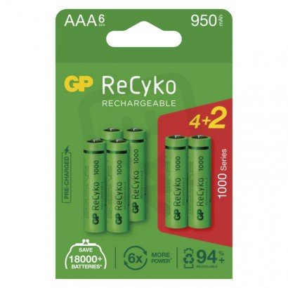 GP nabíjecí baterie ReCyko 1000 AAA (HR03) 4+2PP /1032126100/ B2111V